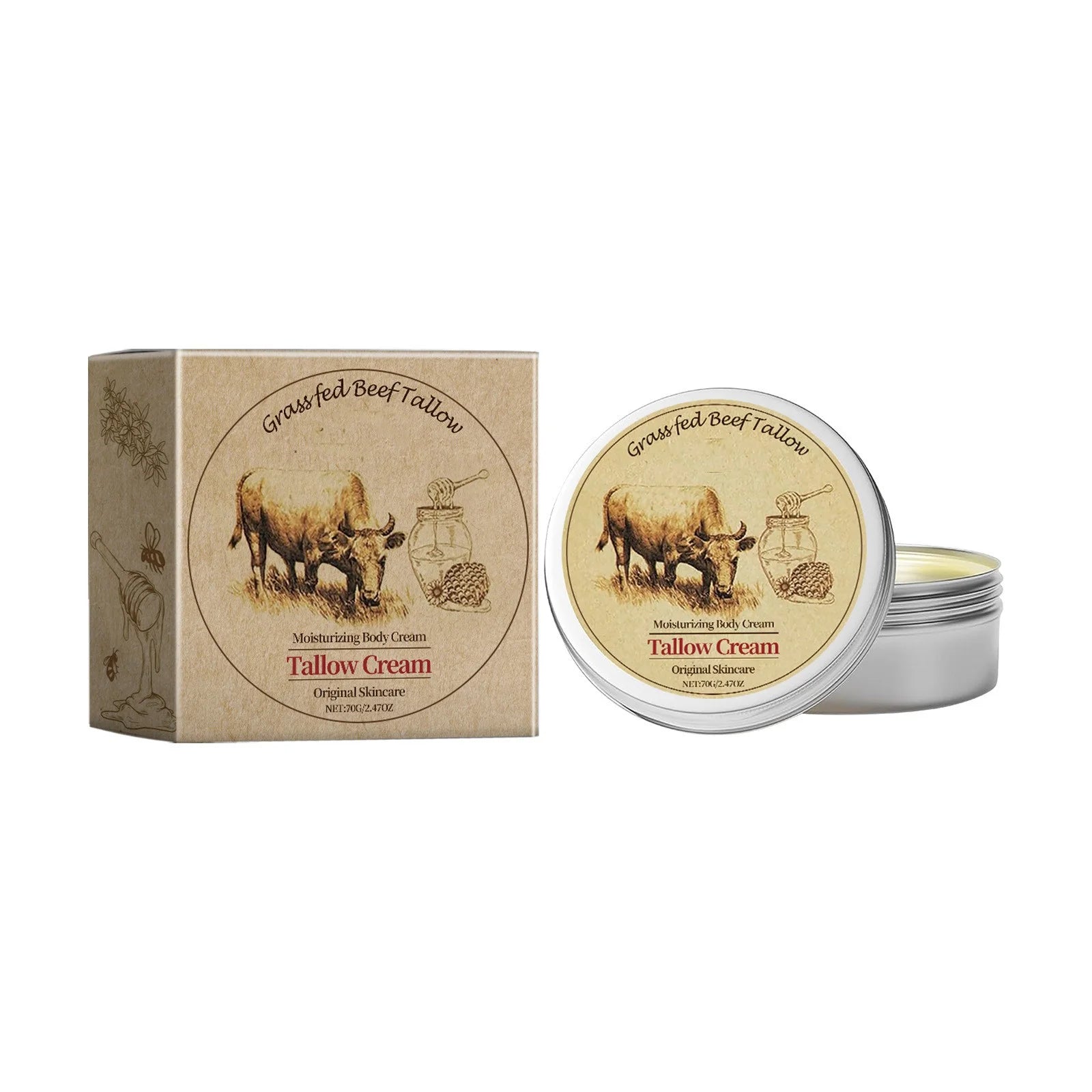 Beef Tallow for Skin, Tallow and Honey Cream, Organic Beef Tallow Balm for Face Moisturizer with Wild Honey for All Purpose Balm