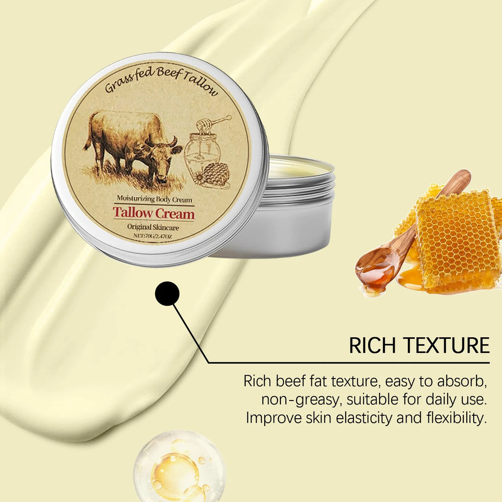Beef Tallow for Skin, Tallow and Honey Cream, Organic Beef Tallow Balm for Face Moisturizer with Wild Honey for All Purpose Balm