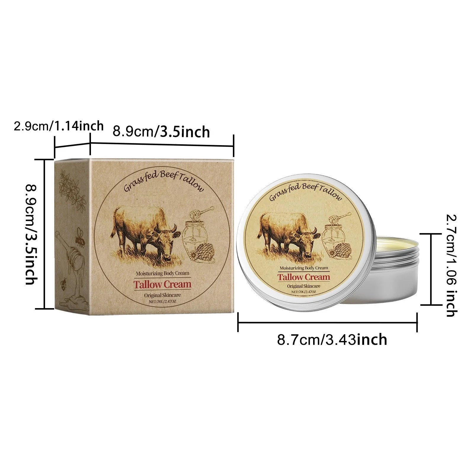 Beef Tallow for Skin, Tallow and Honey Cream, Organic Beef Tallow Balm for Face Moisturizer with Wild Honey for All Purpose Balm